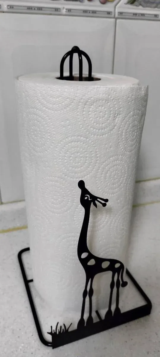 Portarrollos decorativo de acero fabricado por ARANSA — Base de lámina con figura cortada y acabado negro.